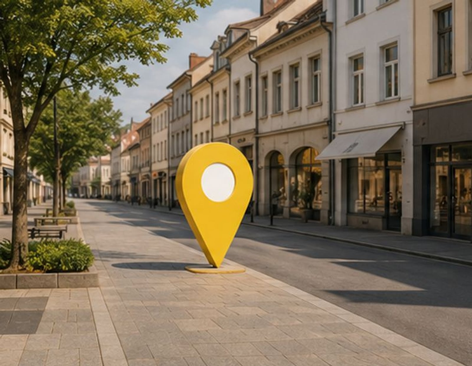 Standort-Markierung in einer Einkaufsstraße — Standort- und Gebietsanalyse